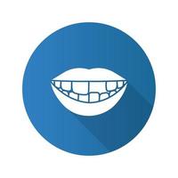 Smile with missing tooth flat design long shadow glyph icon. Vector silhouette illustration