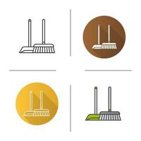 Cleaning service icon. Flat design, linear and color styles. Mop and dustpan. Isolated vector illustrations