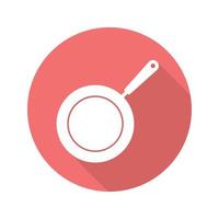 Frying pan flat design long shadow icon. Skillet. Vector silhouette symbol