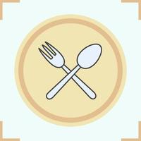 Eatery color icon. Crossed fork and spoon. Isolated vector illustration