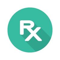 Rx flat design long shadow icon. Medical prescription sign. Vector silhouette symbol