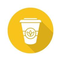 Takeaway tea cup flat design long shadow icon. Tea to go. Vector silhouette symbol