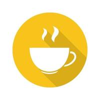 Steaming cup flat design long shadow icon. Hot steaming drink mug. Vector silhouette symbol