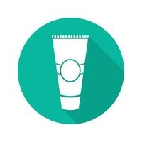 Cream tube flat linear long shadow icon. Toothpaste. Aftershave cream. Vector line symbol