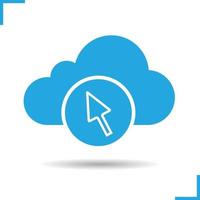 Cloud storage access glyph icon. Computer mouse cursor. Drop shadow silhouette symbol. Cloud computing. Negative space. Vector isolated illustration