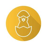 Newborn chicken flat linear long shadow icon. Nestling in egg shell. Vector line symbol