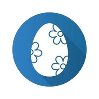 icono de la larga sombra de diseño plano de huevo de Pascua. huevo de pascua con patrón de flores. símbolo de silueta vectorial vector