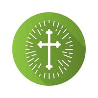 Christian crucifix with light around. Flat design long shadow icon. Easter cross. Vector silhouette symbol