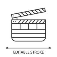 Clapperboard linear icon. Thin line illustration. Time code slate. Contour symbol. Vector isolated outline drawing. Editable stroke