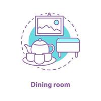 Dining room concept icon. Interior design idea thin line illustration. Tea set, wall picture, ottoman. Vector isolated outline drawing