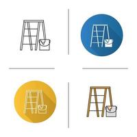 Scaffolding ladder with paint bucket icon. Painting, dyeing. Flat design, linear and color styles. Isolated vector illustrations