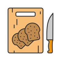 Wooden cutting board with sliced bread color icon. Isolated vector illustration