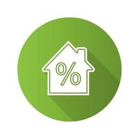 Mortgage interest rate flat design long shadow glyph icon. House with percent inside. Vector silhouette illustration