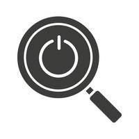 Magnifying glass with turn off button glyph icon. Silhouette symbol. Search. Negative space. Vector isolated illustration