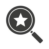Magnifying glass with star glyph icon. Silhouette symbol. Negative space. Vector isolated illustration