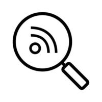 Rss feed search linear icon. Thin line illustration. Magnifying glass contour symbol. Vector isolated outline drawing