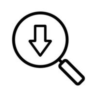 Downloaded files search linear icon. Thin line illustration. Magnifying glass with download arrow contour symbol. Vector isolated outline drawing