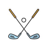Golf ball and clubs color icon. Golf equipment. Isolated vector illustration