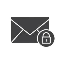 Email security glyph icon. Silhouette symbol. Sms message with closed lock. Negative space. Vector isolated illustration