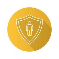 Bodyguard flat linear long shadow icon. Man inside protection shield. Vector line symbol