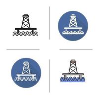 Offshore sea well icon. Flat design, linear and color styles. Isolated vector illustrations