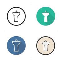 Sink icon. Flat design, linear and color styles. Washbasin. Ceramic washstand. Isolated vector illustrations