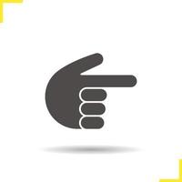 Point right hand gesture glyph icon. Drop shadow silhouette symbol. Index finger. Negative space. Vector isolated illustration