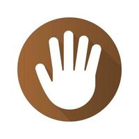 Palm flat design long shadow icon. Stop, greeting and high five hand gesture. Vector silhouette symbol