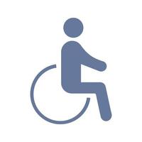 Accessible glyph color icon. Disability. Disabled person. Handicap. Man in wheelchair. Silhouette symbol on white background with no outline. Negative space. Vector illustration