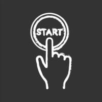 Start button click chalk icon. Launch. Hand pushing button. Isolated vector chalkboard illustrations