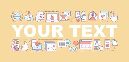 banner de conceptos de palabra de redes sociales. charlando, enviando correo. comunicación en línea. idea de tipografía de letras aisladas con iconos lineales. compartir contenido. foro de Internet. ilustración de contorno vectorial vector