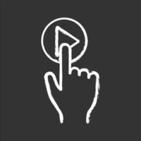 Play button click chalk icon. Start, launch. Media player. Hand pushing button. Isolated vector chalkboard illustrations