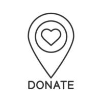 Charity organization location linear icon. Thin line illustration. Map pinpoint with heart. Place for dates. Contour symbol. Vector isolated outline drawing