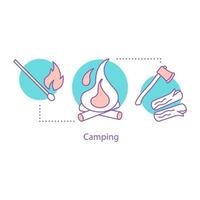 Camping concept icon. Campfire. Outdoor recreation idea thin line illustration. Campfire guitar songs. Vector isolated outline drawing