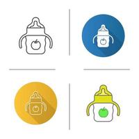 Baby sippy cup icon. Child feeding bottle. Flat design, linear and color styles. Isolated vector illustrations