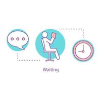 Waiting concept icon. Procrastination idea thin line illustration. Time for rest. Reading book. Vector isolated outline drawing