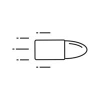 Flying bullet linear icon. Thin line illustration. Speed. Weapon shot. Contour symbol. Vector isolated outline drawing