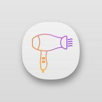 Hair dryer app icon. UI UX user interface. Hotel room, beauty salon hair blow dryer. Web or mobile application. Vector isolated illustration