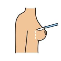 Breast augmentation incision color icon. Corrective woman breast surgery. Mammoplasty. Plastic surgery scalpel incision. Isolated vector illustration