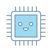 Smiling processor color icon. Well working microprocessor. Chip, microchip, chipset in good quality. CPU. Central processing unit. Integrated circuit. Isolated vector illustration