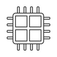 Quad core processor linear icon. Four core microprocessor. Thin line illustration. Microchip, chipset. CPU. Multi-core processor. Integrated circuit. Contour vector isolated drawing. Editable stroke