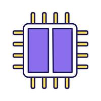 icono de color del procesador de doble núcleo. microprocesador x2. microchip, chipset. UPC. unidad Central de procesamiento. computadora, procesador de teléfono. circuito integrado. ilustración vectorial aislada vector