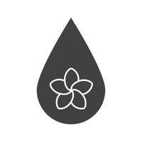 Aromatherapy oil drop glyph icon. Silhouette symbol. Spa salon oil drop with plumeria flower inside. Negative space. Vector isolated illustration