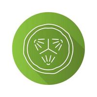 Cucumber slice flat linear long shadow icon. Spa. Cucumber facial mask. Vector line symbol