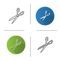 Fabric scissors icon. Flat design, linear and color styles. Shears. Isolated vector illustrations