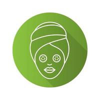 Spa procedure flat linear long shadow icon. Woman with cucumber facial mask. Vector line symbol