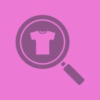 Clothes search glyph color icon. Silhouette symbol. Magnifying glass with t-shirt. Negative space. Vector isolated illustration