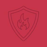 Firefighters badge color linear icon. Protection shield with fire. Thin line contour symbols on color background. Vector illustration