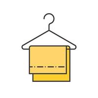 Towels on clothes hanger color icon. Isolated vector illustration