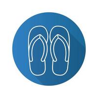 chanclas icono plano lineal larga sombra. zapatillas de verano. símbolo de línea vectorial vector